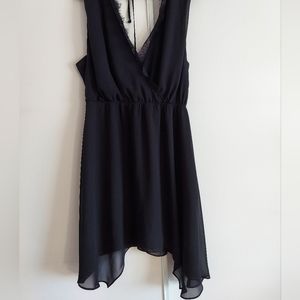 BCBG Black Chiffon Lace Asymmetrical Cocktail Sleeveless Dress Size L